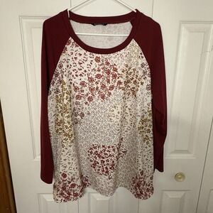 Bloomchic Raglan Top Womens Plus 1X 14-16 Floral Boho Cottagecore Rustic Country